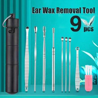 9Pcs Ear Pin Set, Ear Cleaning Tool Set, Ear Tweezers, Ear Wax Removal Tool With Cleaning Brush And Storage Case, Portable Design Ear Care For Women And Men
