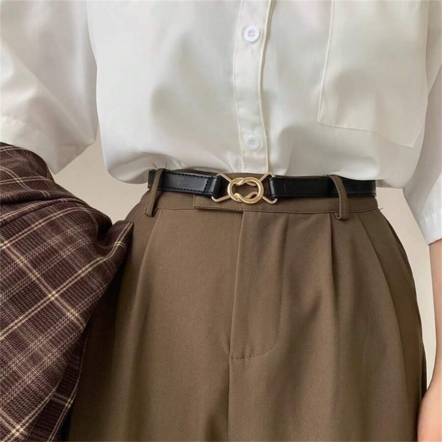 1條女士時尚可調節束腰帶,針對日常和通勤穿搭設計,適用於連衣裙、外套、襯衫等,無孔設計 - 黑色 - 查看 1