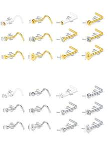 CIZME Bộ 6 khuyên mũi bằng thép không gỉ 20g, hình chữ L, hình xương mũi, khuyên xỏ khuyên mũi hình chữ L, đính đá CZ 2mm, khuyên mũi hình chữ L, dành cho nữ - 0,8 * 7 * 2mm - Xem 3