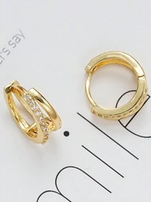 2入組簡約金屬和鑽石銅耳環,適用於女性節日、約會、日常佩戴