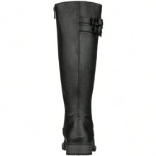 Women's Knee High Riding Boot Lace Up Boot Fashionable Buckle Wide Calf Knee High Combat Boot - màu đen - Xem 4