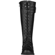 Women's Knee High Riding Boot Lace Up Boot Fashionable Buckle Wide Calf Knee High Combat Boot - màu đen - Xem 3