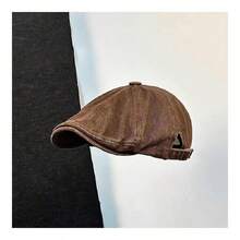 1入組中性偏大邊洗水報童畫家貝雷帽，復古日式純色磨損休閒八角帽，卡車司機帽子禮物 - 鴨舌 - 查看 12