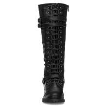 Women's Knee High Riding Boot Lace Up Boot Fashionable Buckle Wide Calf Knee High Boots Combat Boot - màu đen - Xem 3