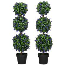 HOMCOM Set Of 2 Decorative Artificial Plants Ball Trees With Lavender Flowers In Pot Fake Plants For Home Indoor Outdoor Decor, 110cm - Green - View 5