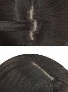 18英寸全機織合成纖維耐高溫短捲中分假髮,日常自然逼真,棕色