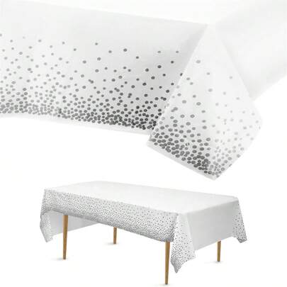 1Pc White And Silvery Polka Dot Tablecloth, Rectangular Disposable Party Table Cover For Birthday, Graduation, Restaurant, Wedding Anniversary Bridal Shower Picnic Tea Party Table Decoration