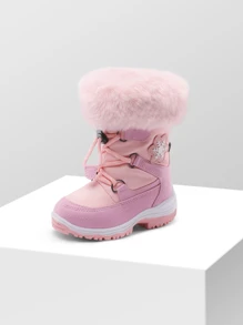 Boys Girls Toddle Snow Boots Mid Calf Slip Resistant Warm Lined With Snowflake-Shaped- Decoration For Christams Gifts - Hồng - Xem 4