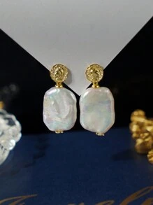 1 đôi Retro Baroque Phong cách Trân châu Hoa tai Nghệ Embellished Với Chân dung Đối với Của phụ nữ Mặc hàng ngày - Vàng - Xem 1