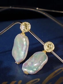 1 đôi Retro Baroque Phong cách Trân châu Hoa tai Nghệ Embellished Với Chân dung Đối với Của phụ nữ Mặc hàng ngày - Vàng - Xem 5