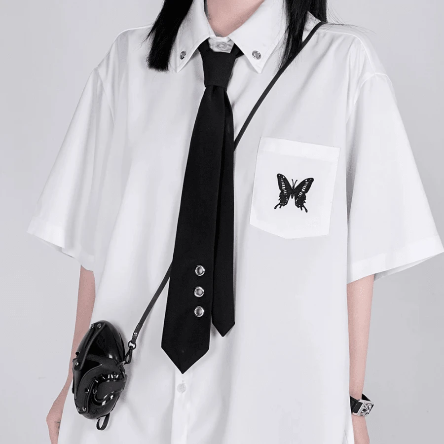 1條女士手工製作的黑色哥特風領帶,適合搭配襯衫參加俱樂部派對 - 彩色 - 查看 1