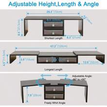 Gaming Computer Monitor Stand Riser,Dual Monitor Stand Riser With 2 Drawers-Length And Angle Adjustable 3 Shelf Monitor Riser With Storage Desk Organizer Large Computer Monitor Stand For 2 Monitors/Laptop/PC,Wood Screen/TV Stand - Black - View 2