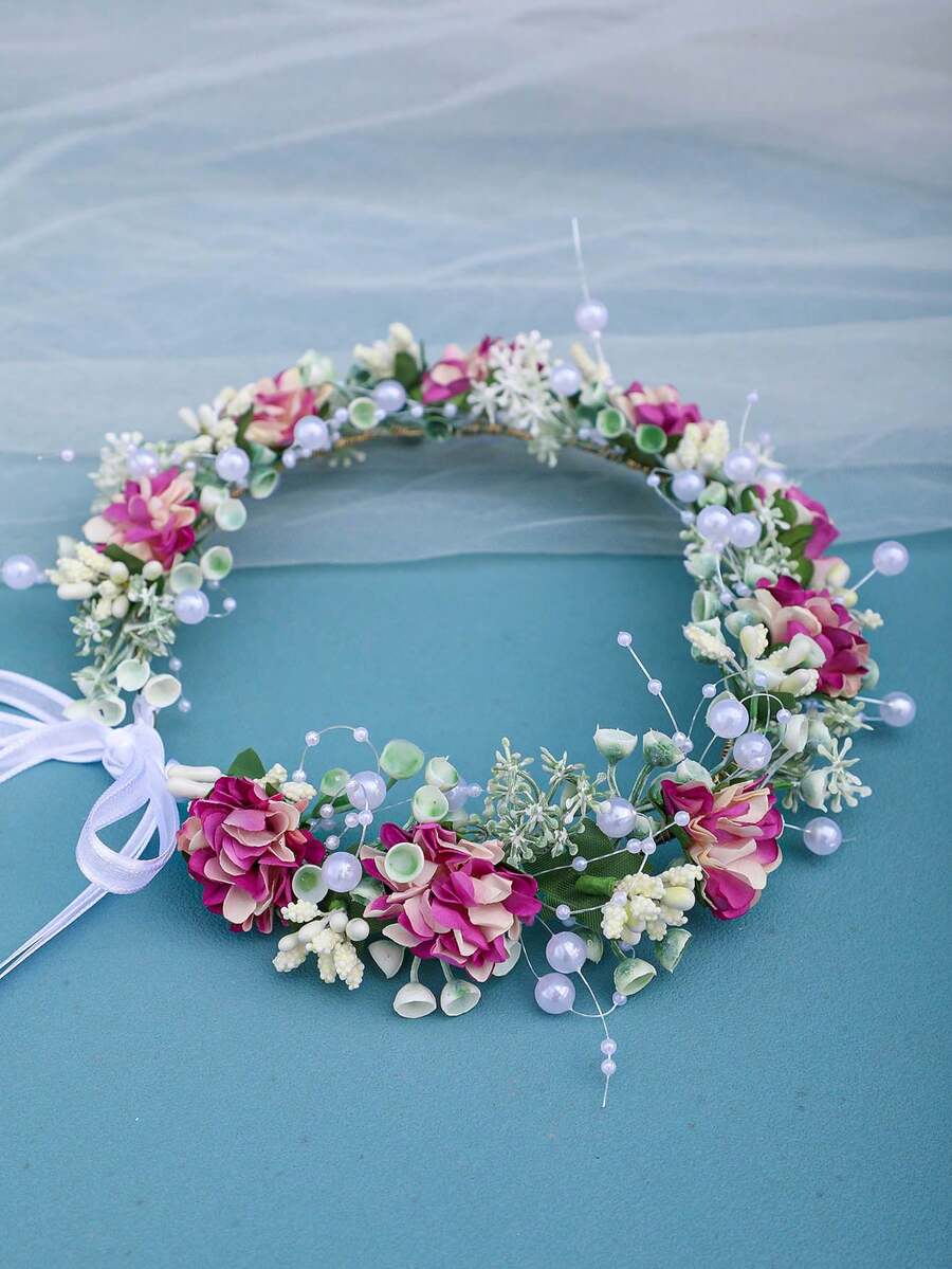 1pc Handmade Bridal Floral Headband, Red Flower Woodland Fairy Princess