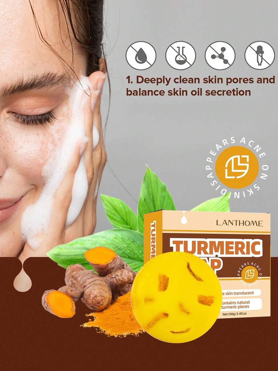 1 Box (100g) Turmeric Soap For Facial Cleansing, Pimples Removing, Skin