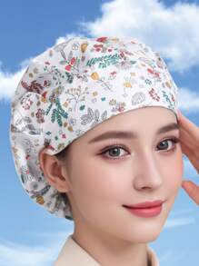 1 Pieza Gorro De Cocinero De Cocina Para Cocinar, Gorras De Sujeción De Cabello Para Enfermeras De Uniforme Ajustable De Calavera, Con Patrón De Frote De Restaurante Respirable Y Ajustable. Gorro Profesional Lavable Y Estampado Con Flores, Para Trabajo, Viajes, Escalada, Montar A Caballo, Fiesta O Uso Diario.