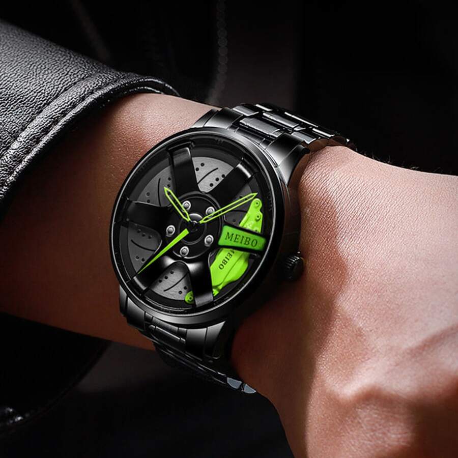 Reloj Original Moda Disco Llanta Rin Calipers Metal Rays Ap - Verde - Ver 1