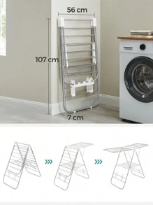 SONGMICS Clothes Airer, Foldable Clothes Drying Rack, Clothes Horse With Height-Adjustable Wings, Free-Standing Laundry Drying Rack, Indoor And Outdoor Use, Stainless Steel, White And Silver - Silver - View 7
