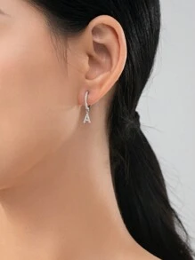 1pc English Letters A-Z 925 Sterling Silver Hoop Earrings For Women Girls Party ,Wedding Jewelry Gift