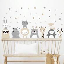 Cartoon Smiling Animal & Star Wall Stickers For Kids' Room Decoration, Living Room Hallway Entrance Door Porch Home Decor, Wall Decals Baby Shower Family Decorations Gifts, For - Multicolor - View 3