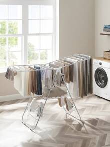 SONGMICS Clothes Airer, Foldable Clothes Drying Rack, Clothes Horse With Height-Adjustable Wings, Free-Standing Laundry Drying Rack, Indoor And Outdoor Use, Stainless Steel, White And Silver - Silver - View 1