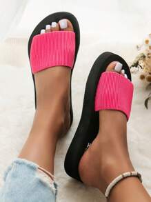 Women's Simple And Fashionable Dopamine Color Indoor Slippers, Light And Comfortable, Flat Heel, Pink Sandals, Perfect For Parties, Gatherings, Holidays, And The Beach.