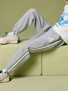 Boys Letter Patched Contrast Tape Side Joggers - Grey - View 7
