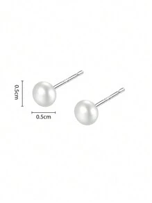 ELSEDES 1pair Fashionable Simple S925 Silver With White Faux Pearl Inlay Stud Earrings, Enhancing Delicate And Sophisticated Style, Suitable For Women's Daily, Work And Party Outfit Wedding Jewelry Bridal Jewelry