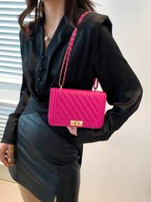 Mini Quilted Chain Crossbody Bag - Hot Pink - View 2