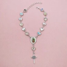 1 件优雅心形手链，圣母玛利亚吊坠洗礼手链，基督教女性情人节礼物 - 心形 - 查看 7