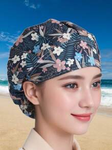 1 Pieza Gorro De Cocinero De Cocina Para Cocinar, Gorras De Sujeción De Cabello Para Enfermeras De Uniforme Ajustable De Calavera, Con Patrón De Frote De Restaurante Respirable Y Ajustable. Gorro Profesional Lavable Y Estampado Con Flores, Para Trabajo, Viajes, Escalada, Montar A Caballo, Fiesta O Uso Diario.
