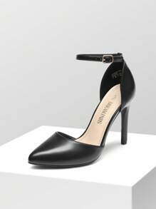 Women  Fashion Dress High Heels Pointed Toe Prom Wedding Elegant Pumps Shoes - ĐEN/PU - Xem 5