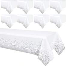 قطعة واحدة من الطاولة البيضاء والنقاط الفضية القابلة للتخلص منها، غطاء طاولة الحفلات المستطيل لعيد الميلاد والتخرج والمطعم وحفلات الزفاف والأعراس وحفلات الشاي في الحديقة