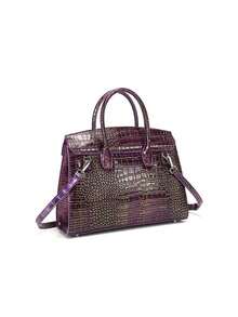 Túi Tote Họa Tiết Cá Sấu Thanh Lịch Thời Trang Mới 2024 Cho Nữ, Sức Chứa Lớn, Túi Đeo Vai, Túi Đeo Chéo, Xương Cá Sấu Đen & Tím Cao Cấp Thiết Yếu Cho Nhân Viên Văn Phòng - Màu tím - Xem 4