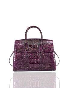 Túi Tote Họa Tiết Cá Sấu Thanh Lịch Thời Trang Mới 2024 Cho Nữ, Sức Chứa Lớn, Túi Đeo Vai, Túi Đeo Chéo, Xương Cá Sấu Đen & Tím Cao Cấp Thiết Yếu Cho Nhân Viên Văn Phòng - Màu tím - Xem 1