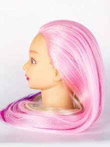 Pink Lovely Doll Head Mannequin With Full Real Hair For Hairdressing Practice And Display - Pink - View 4