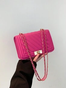Mini Quilted Chain Crossbody Bag - Hot Pink - View 4