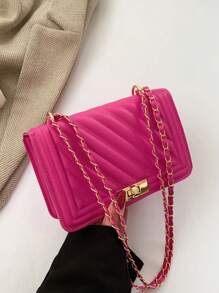 Mini Quilted Chain Crossbody Bag - Hot Pink - View 6