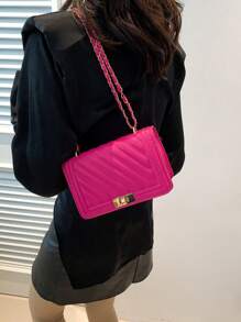 Mini Quilted Chain Crossbody Bag - Hot Pink - View 3