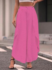 Women's Pants, Dotted, Slit, Sophisticated, Modern, Elegant, Flare, Bell Bottom, Wide Leg - Màu Hồng Tươi - Xem 2