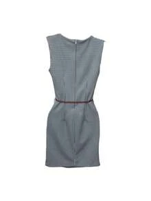 Vestido sin mangas, tela estampada, cierre invisible en espalda y bolsillos - Azul Marino - Ver 3