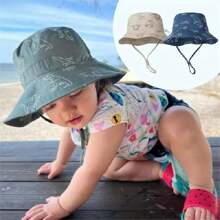1pc Spring/Summer New Style Cartoon Dinosaur Printed Sun Hat For Kids, Baby Bucket Hat With Wide Brim - Royal Blue - View 1