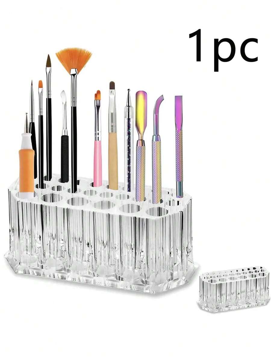 1 pièce Porte-pinceaux de maquillage en acrylique, organisateur de vernis à ongles. Boîte de rangement et d'affichage de cosmétiques transparente pour pinceaux, étuis à rouge à lèvres, mascara, etc. 26 emplacements. Idéal pour les vacances, la salle de bain, la chambre. Grande capacité, sac de maquillage, indispensable de voyage. - Transparent - Voir 1