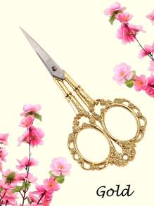 1 Pieza Tijeras Vintage De 4.6 Pulgadas Con Diseño De Flor De Ciruelo Para Recortar Cejas Hermosas