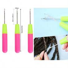 3pcs Two Tone Plastic Handle Crochet Needle Hook For Hair Braiding Micro Braids, Hair Extension, Feather And Dreadlock Beads - Hot Pink - View 7