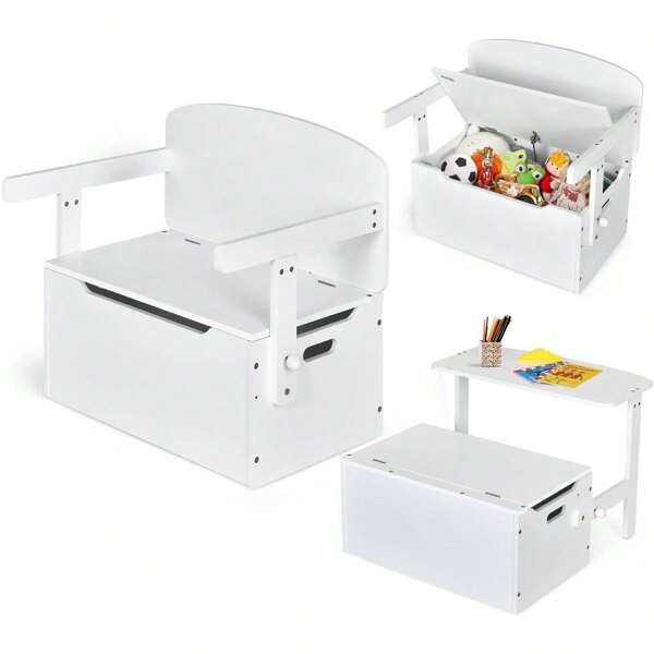 Children's Table With Bench, 3-In-1 Children's Seating Group With Storage Space, Children's Chest Bench, Toy Box Children's Furniture Seating Set For Kindergarten Playroom