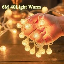 1入組/條6m/40led透明球形燈串與電池盒,適合diy婚禮派對臥室露台戶外露營攤位裝飾,生日派對,帳篷,燈串（不含電池） - 圓球-透明 - 查看 3