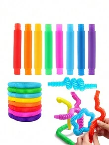 10入組隨機顏色感官彈性拉伸管,diy波浪管建築積木教育玩具
