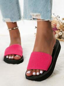 Women's Simple And Fashionable Dopamine Color Indoor Slippers, Light And Comfortable, Flat Heel, Pink Sandals, Perfect For Parties, Gatherings, Holidays, And The Beach.