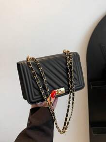 Mini Quilted Chain Crossbody Bag - Black - View 6