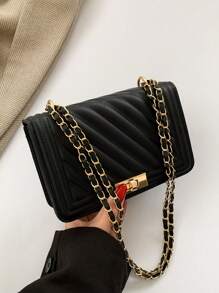 Mini Quilted Chain Crossbody Bag - Black - View 7